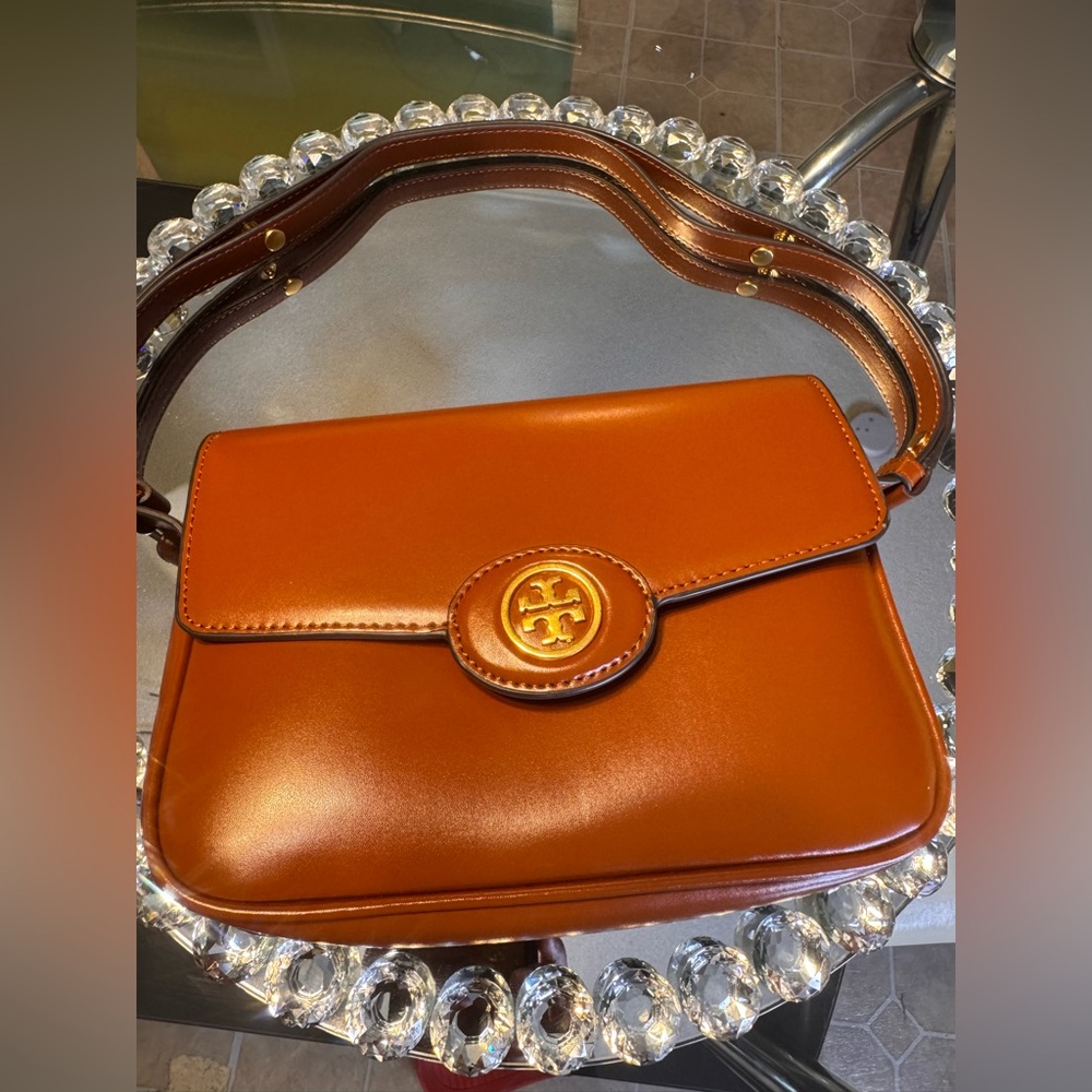 Tory Burch Cognac Leather Crossbody with Gold Logo